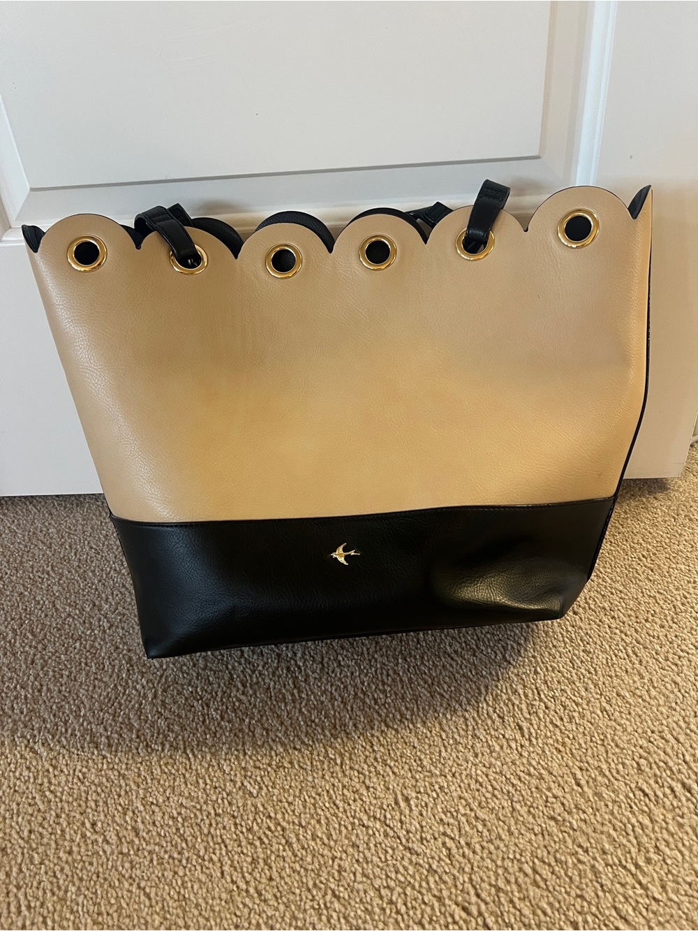 Kate Landry Scalloped Two-Tone Bag in Beige and Black